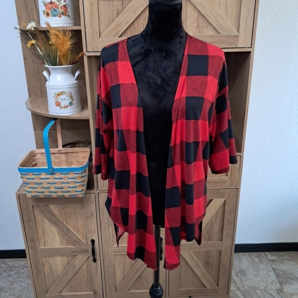 Red and Black Buffalo Plaid Open Cardigan